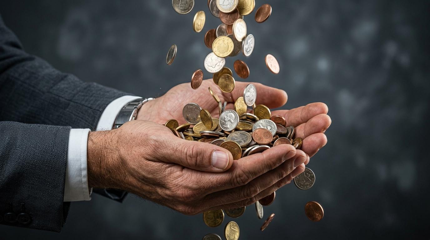 Hands catching coins representing transparent pricing